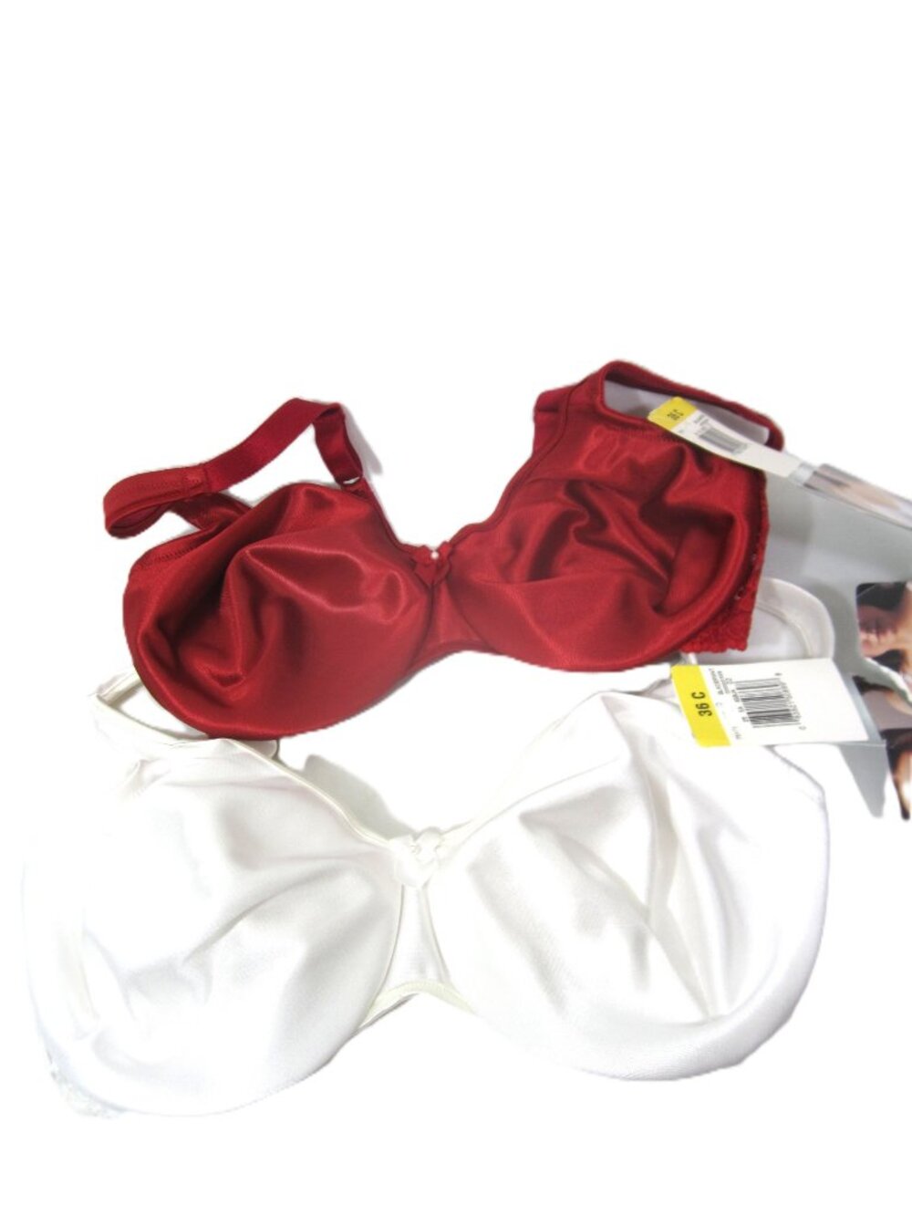 Vanity Fair Women NEW 36C Lot of 2 Underwire Sexy Bras Red White Satin & Lace